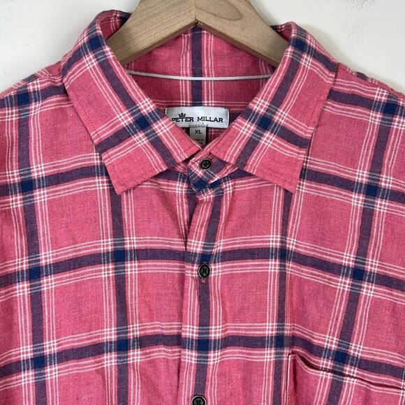 Peter Millar Flannel Button Down Pink Plaid Size XL - Picture 1 of 8